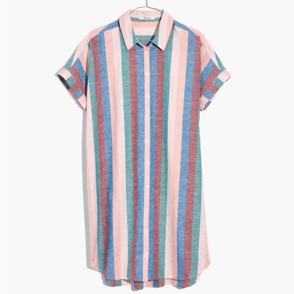 Madewell Linen Central Shirtdress in Flagstaff Stripe Size Large - Picture 3 of 9